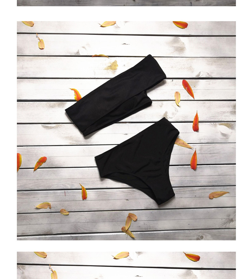Fashion Black Solid Color Split Split Swimsuit,Bikini Sets