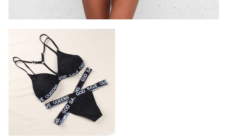 Fashion Black Alphabet Striped Swimsuit,Bikini Sets