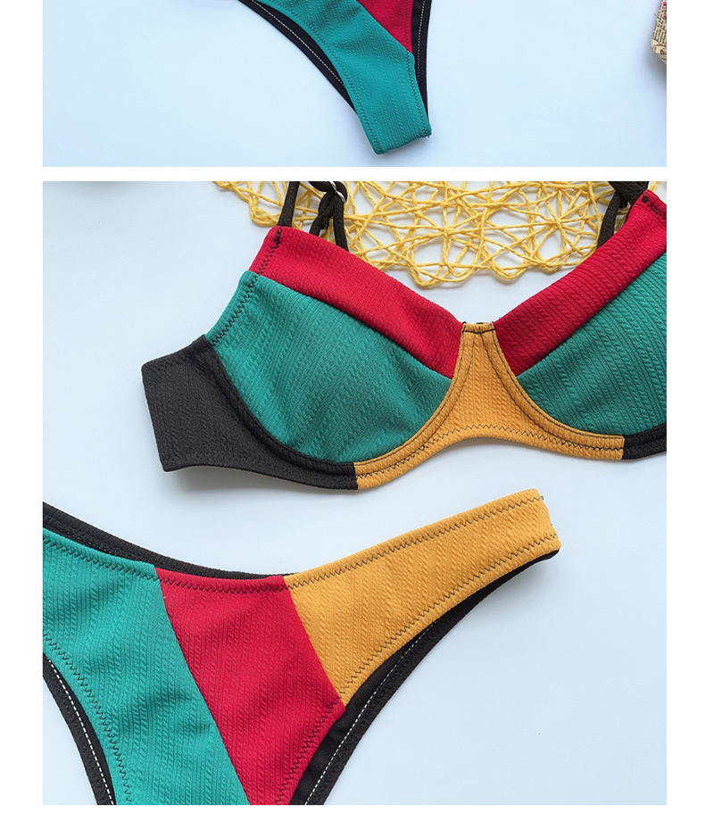 Fashion Splice Contrast Stitching Split Swimsuit,Bikini Sets