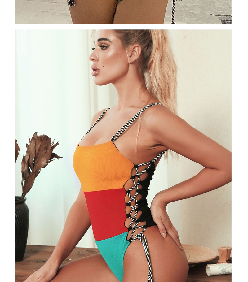 Fashion Splice Contrast Stitching Split Swimsuit,Bikini Sets