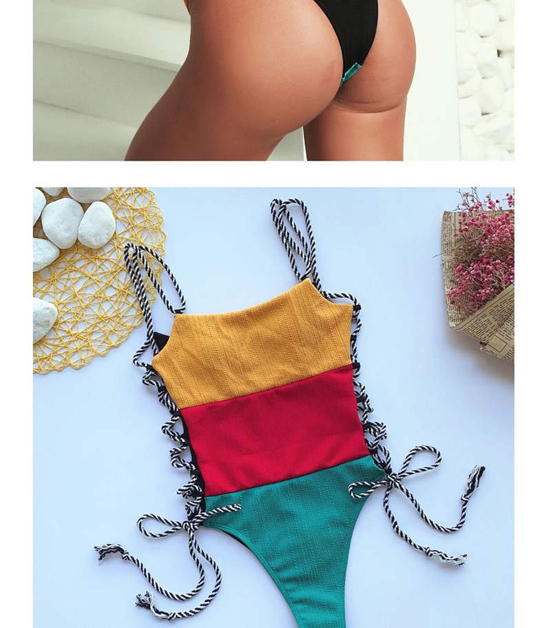 Fashion Splice Contrast Stitching Strap One-piece Swimsuit,One Pieces
