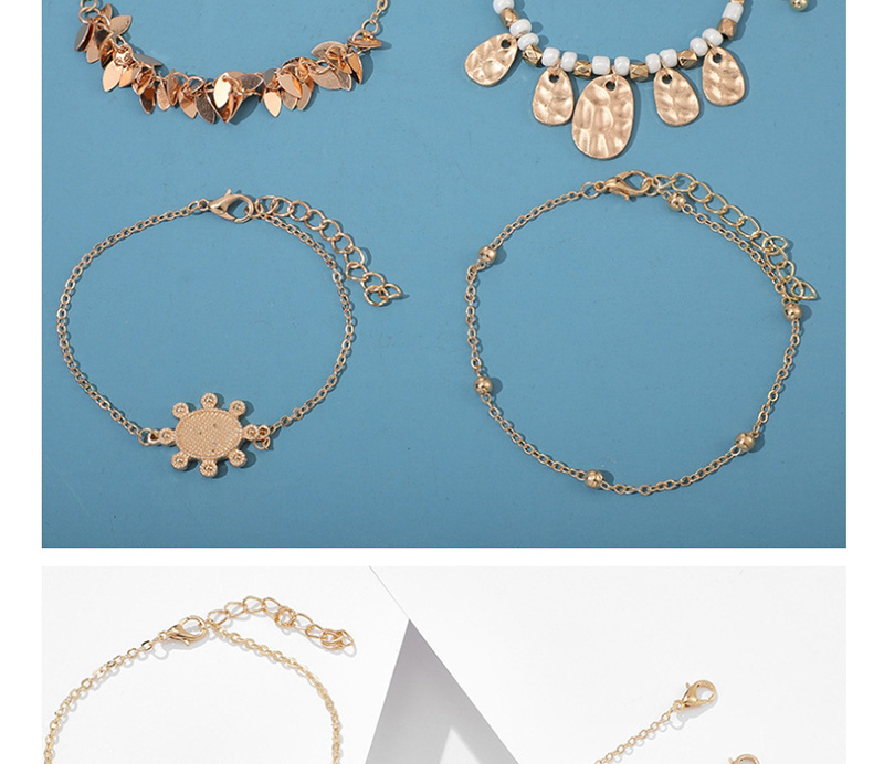 Fashion Golden Irregular Alloy Bump Rice Beads Leaves Small Turtle Bracelet Set,Beaded Bracelet