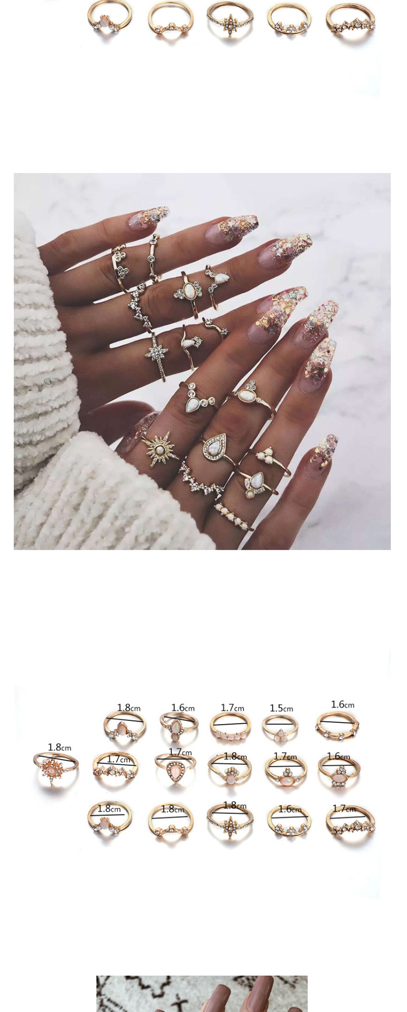 Fashion Golden Diamond Star Mandala Geometric Rings Set,Rings Set