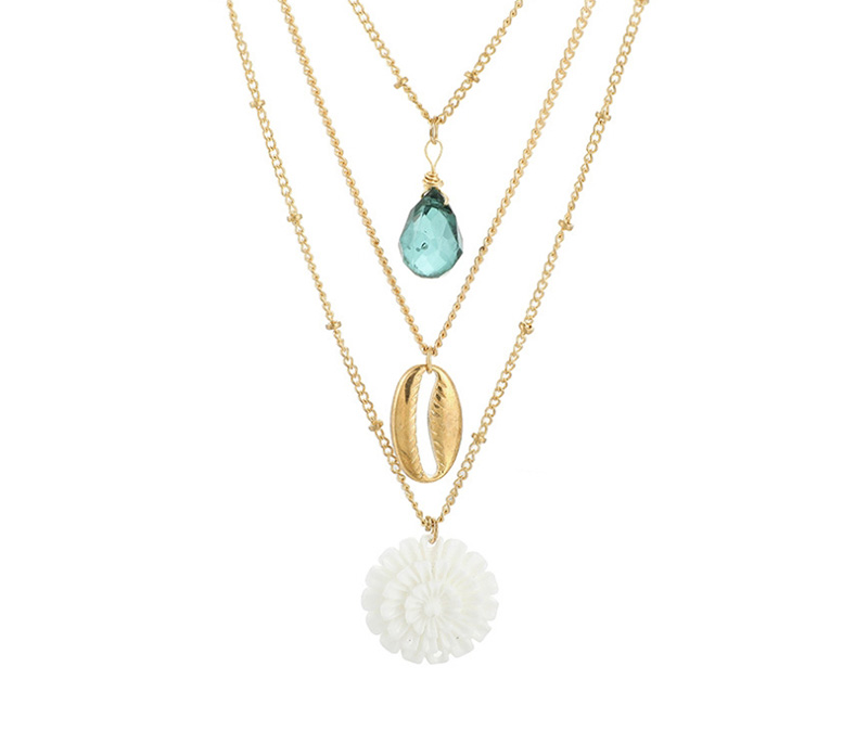 Fashion White Emerald Flower Shell Three Layers Necklace,Multi Strand Necklaces