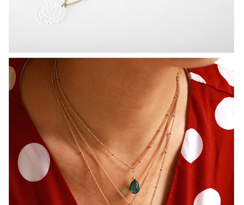 Fashion White Emerald Flower Shell Three Layers Necklace,Multi Strand Necklaces