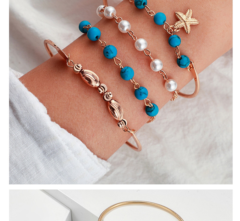 Fashion Green Pearl Starfish Turquoise Bracelet Set,Bracelets Set
