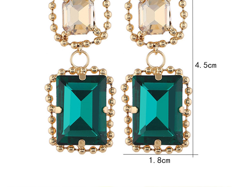 Fashion Green Geometric Square Large Gem Earrings,Drop Earrings