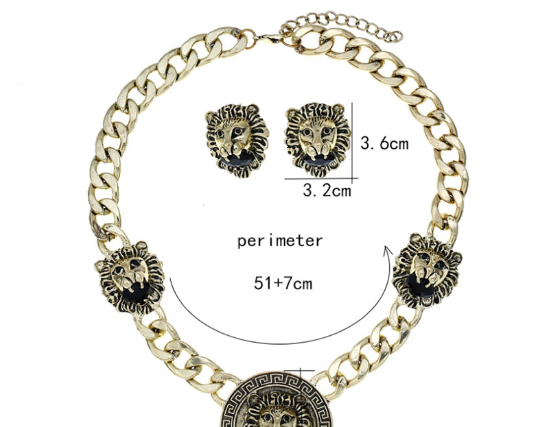 Fashion Yellow Embossed Lion Head Necklace Set,Jewelry Sets