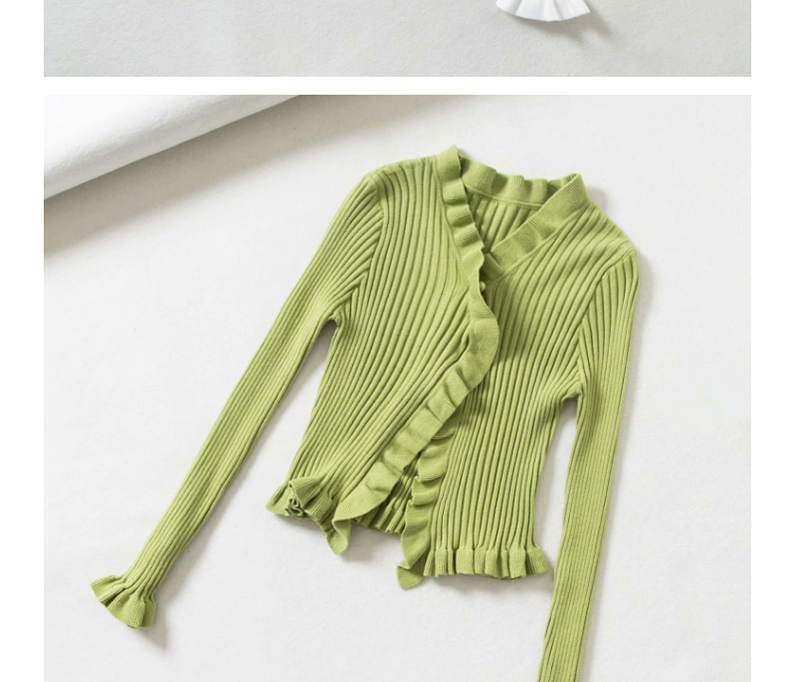 Fashion Green V-neck Rib Knit Buttoned Fungus Cardigan Sweater,Sweater