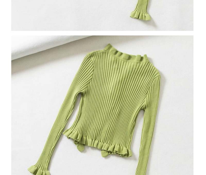Fashion Green V-neck Rib Knit Buttoned Fungus Cardigan Sweater,Sweater