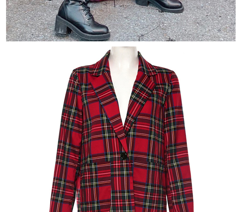 Fashion Red Checked Small Suit,Coat-Jacket