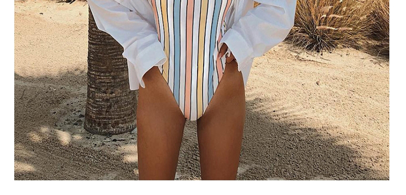Fashion Color Striped Printed Conjoined Swimwear,One Pieces