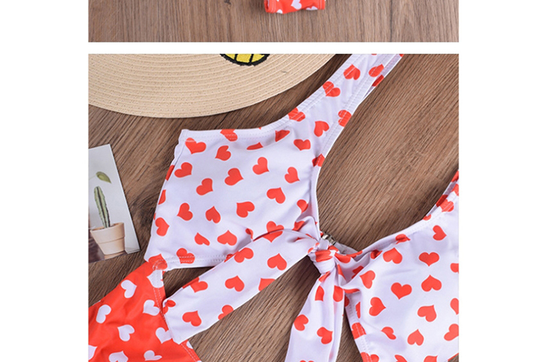 Fashion White Love Printing Stitching Knotted Conjoined Bikini,One Pieces