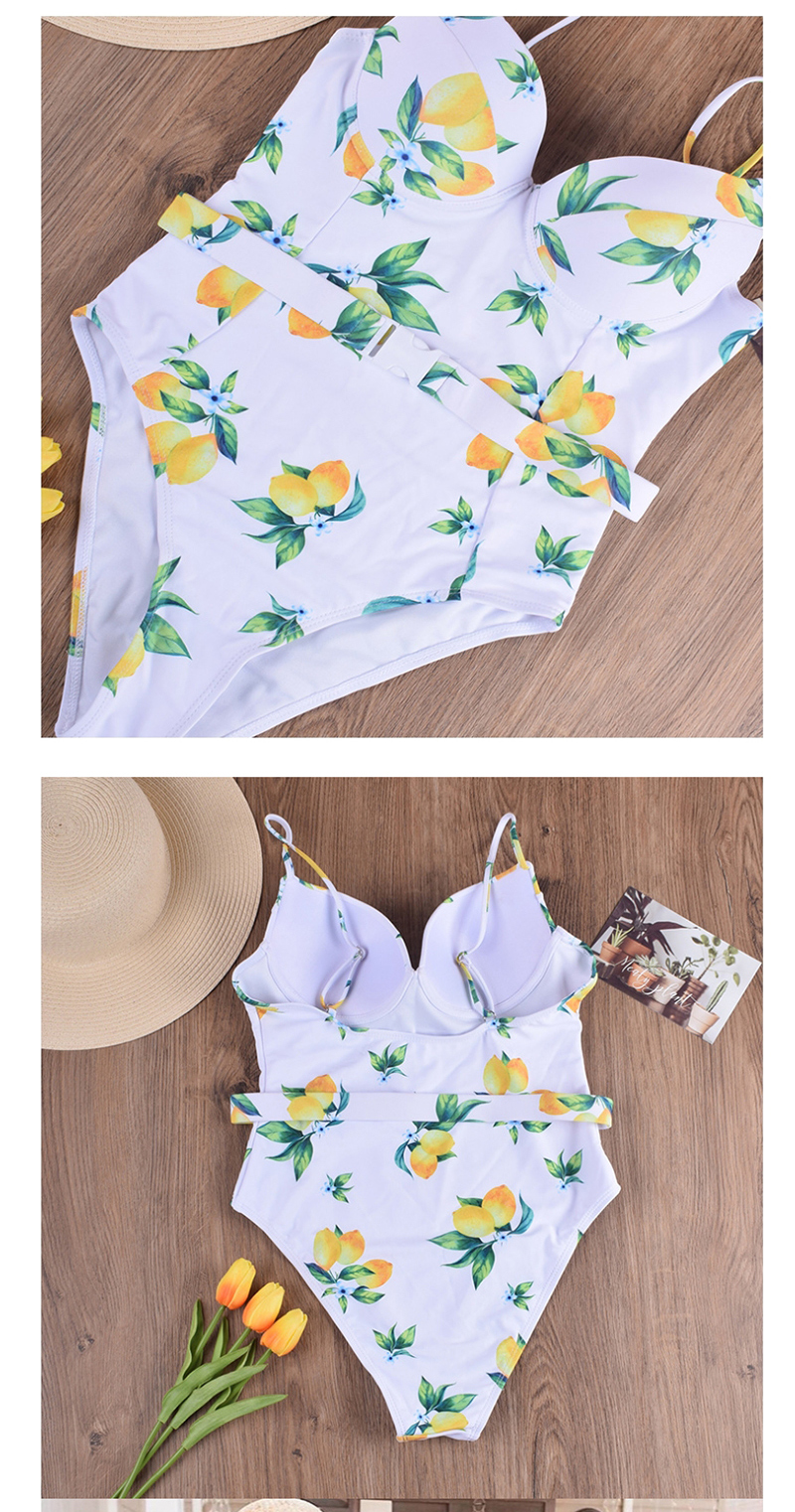 Fashion Flower On White Printed Hard Pack Waistband Swimwear,One Pieces