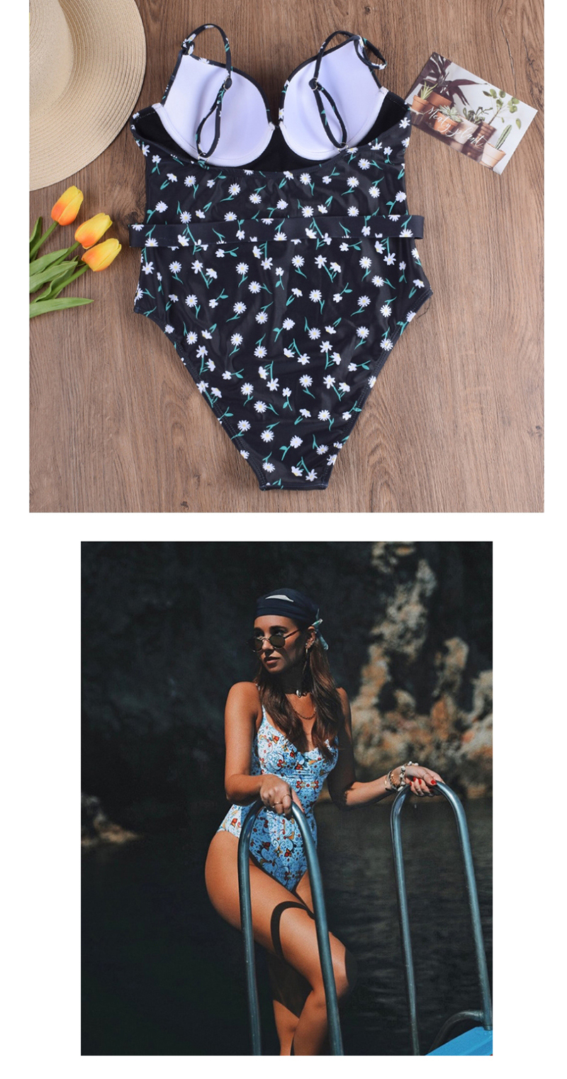 Fashion Black Flower Printed Hard Pack Waistband Swimwear,One Pieces