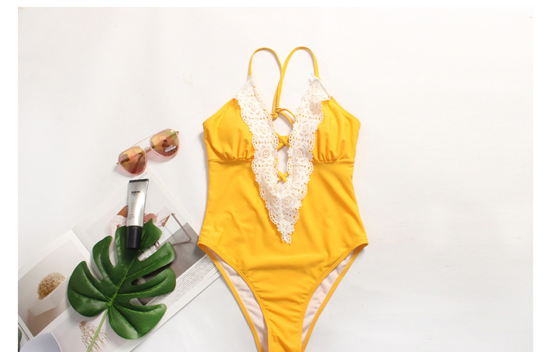Fashion Ginger Lace Open Chest Piece Swimwear,One Pieces