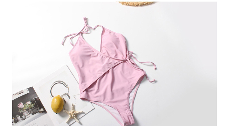 Fashion Lotus Color Leak Back Lanyard Siamese Swimwear,One Pieces
