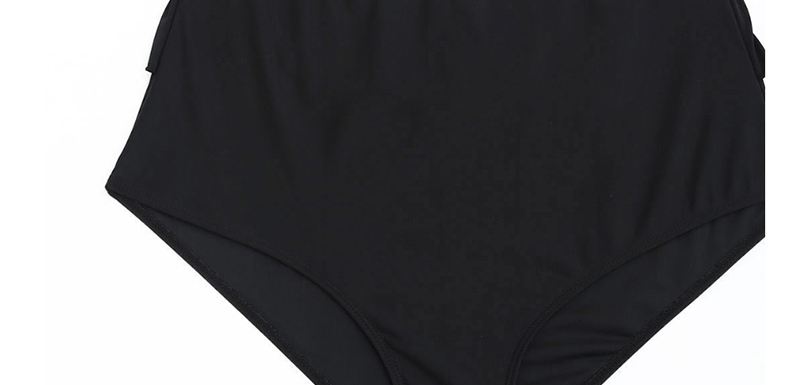 Fashion White + Black Contrast Stitching Halter Neck Ruffles Swimwear,One Pieces
