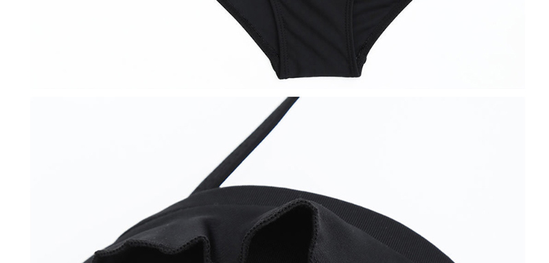 Fashion White + Black Contrast Stitching Halter Neck Ruffles Swimwear,One Pieces