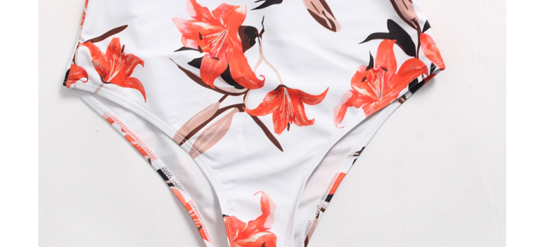 Fashion White Flower Print Conjoined Swimwear,One Pieces