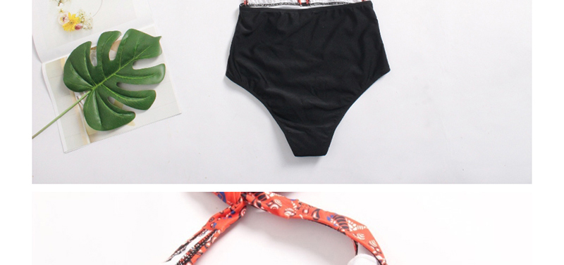 Fashion Red + Black Contrast Stitching Print Open Chest Leak Back High Waist Conjoined Swimwear,One Pieces