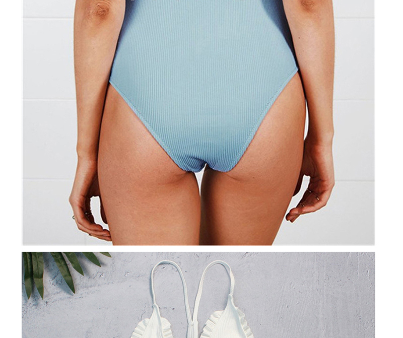 Fashion Blue Bubble Cloth Pleated Lace One-piece Swimwear,One Pieces