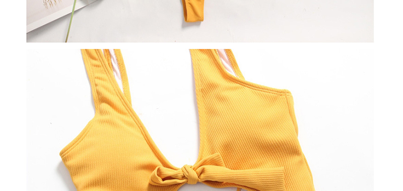 Fashion Yellow Open Chest Leak Back Conjoined Swimwear,One Pieces
