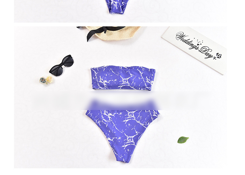 Fashion Blue Marble Print Tube Top Triangle Split Bikini,Bikini Sets