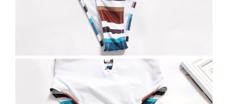 Fashion Color Open Chest Leak Back Stripe Printed Conjoined Swimwear,One Pieces