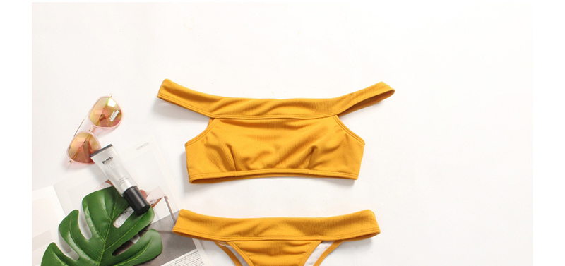 Fashion Yellow Striped Word Shoulder Split Bikini,Bikini Sets