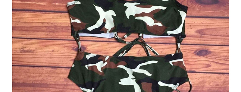 Fashion Green Camouflage Print Cutout Swimwear,One Pieces