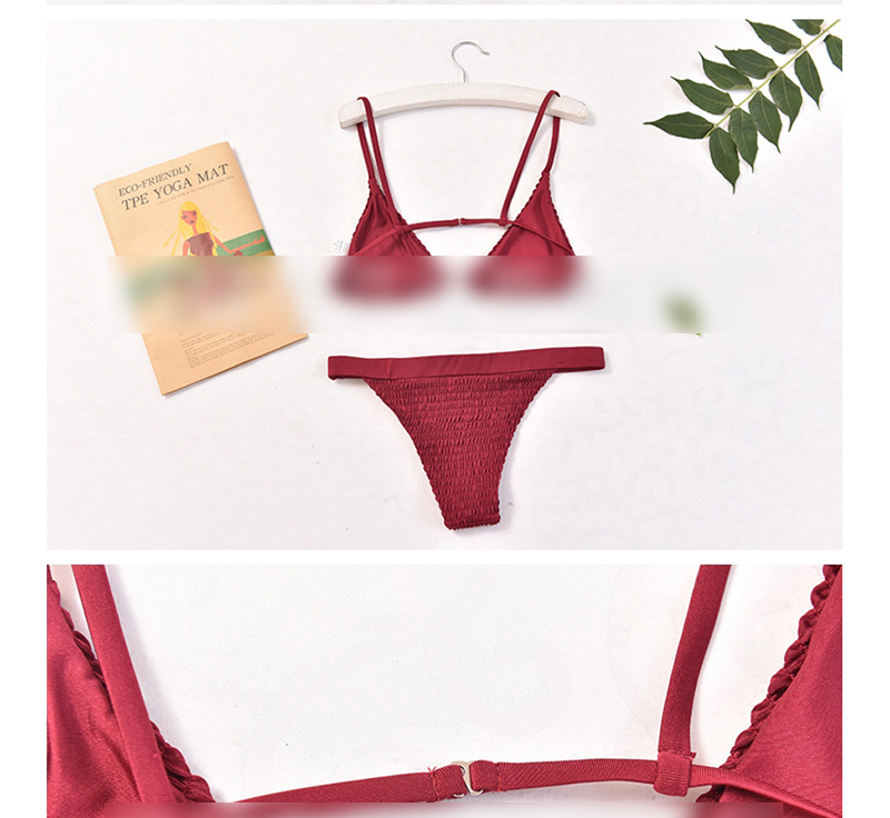 Fashion Red Ruffled Elastic Fold Split Bikini,Bikini Sets