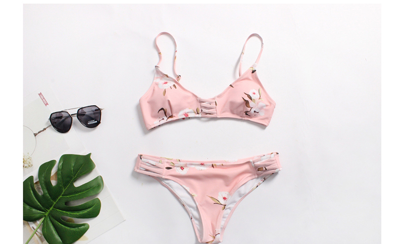 Fashion Pink Printed Back Split Bikini,Bikini Sets