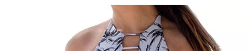 Fashion White Open Chest Hanging Neck Leaky Plant Print Split Bikini,Bikini Sets