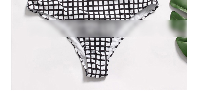 Fashion Black Ruffled Plaid Print Conjoined Bikini,One Pieces