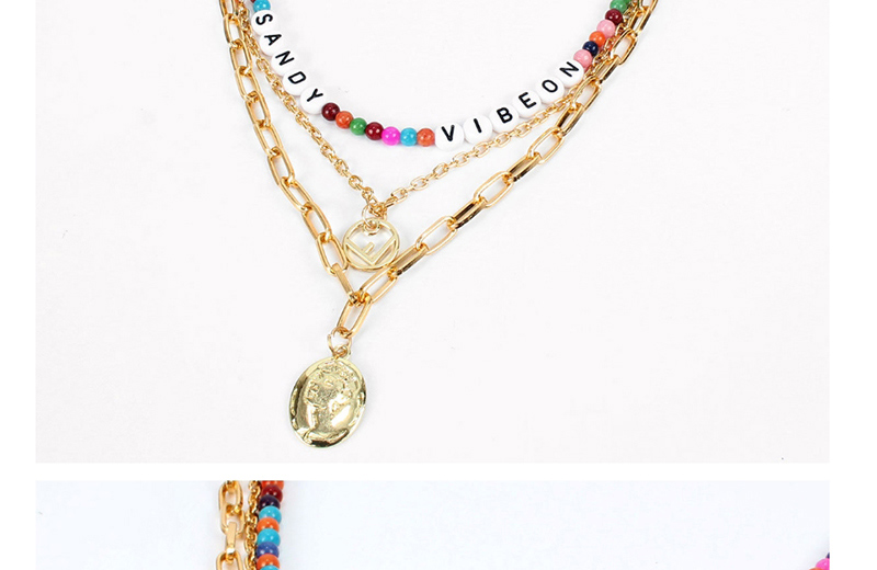 Fashion Golden Alphabet Portrait Natural Stone Multilayer Necklace,Multi Strand Necklaces