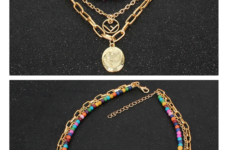 Fashion Golden Alphabet Portrait Natural Stone Multilayer Necklace,Multi Strand Necklaces