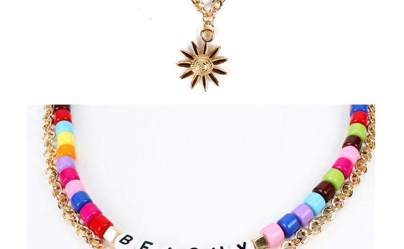 Fashion Golden Acrylic Beaded Sunflower Alloy Necklace,Multi Strand Necklaces