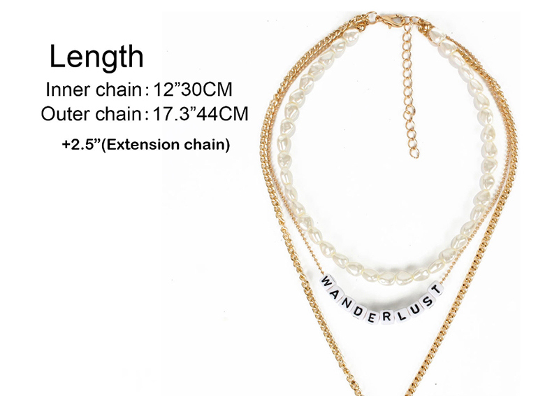 Fashion Golden Shell Shaped Pearl Letter Multilayer Necklace,Multi Strand Necklaces