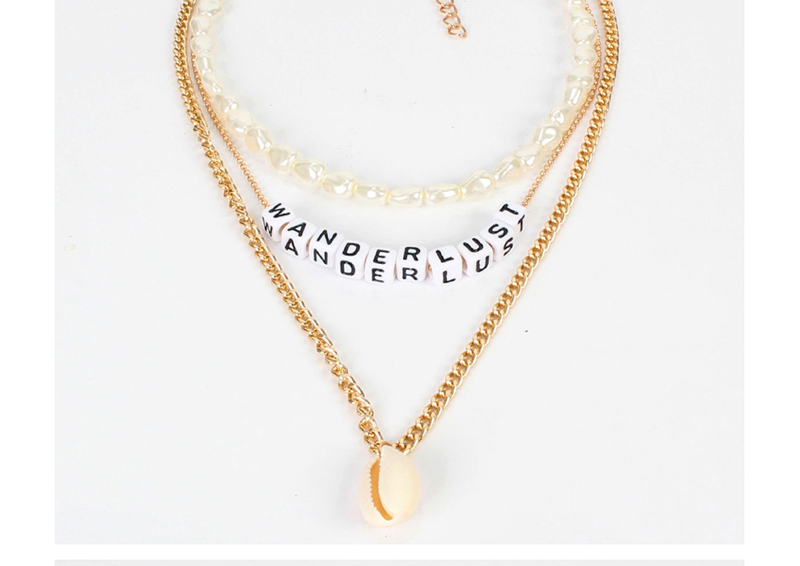 Fashion Golden Shell Shaped Pearl Letter Multilayer Necklace,Multi Strand Necklaces