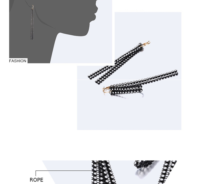 Fashion Black Metal And Diamond Tassel Irregular Earrings,Drop Earrings