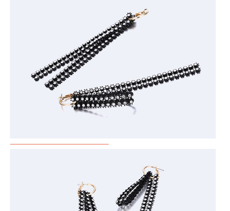 Fashion Black Metal And Diamond Tassel Irregular Earrings,Drop Earrings