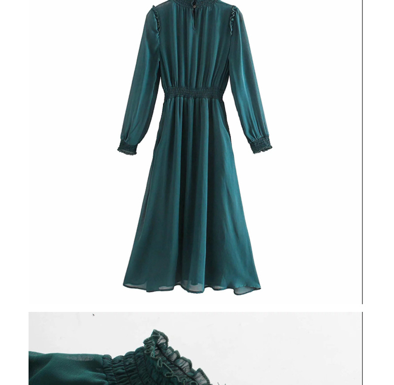Fashion Dark Green Small Pleated Ruffle Dress,Long Dress