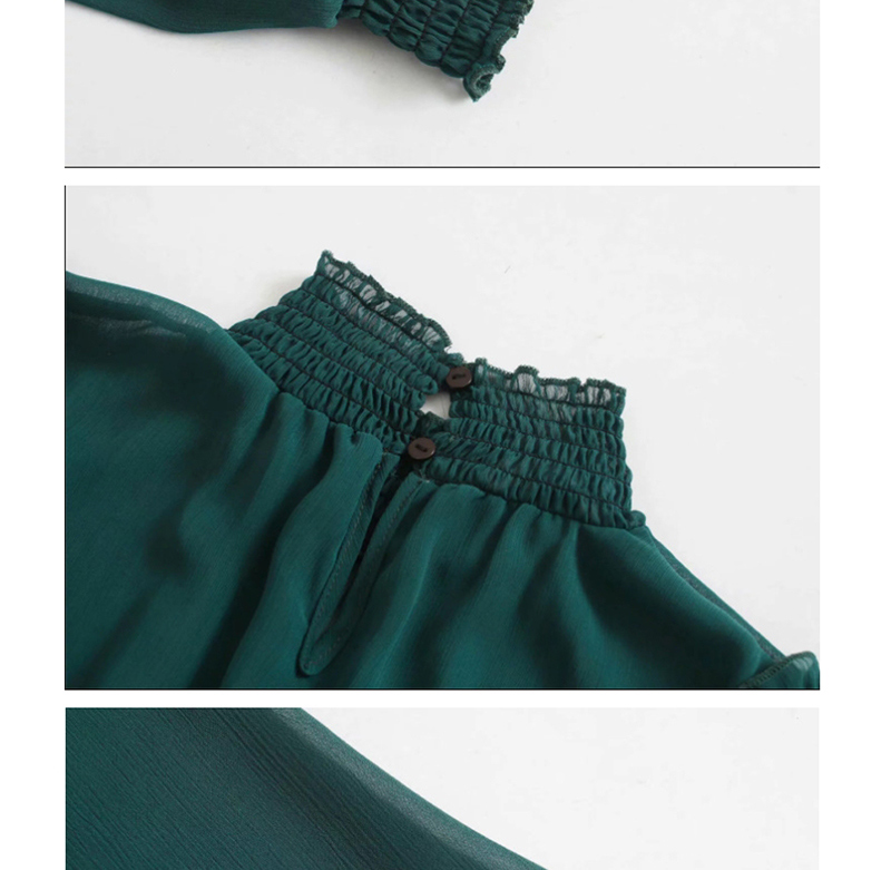 Fashion Dark Green Small Pleated Ruffle Dress,Long Dress