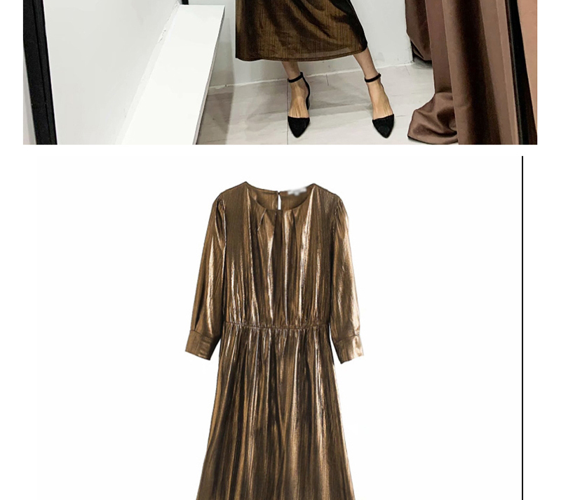 Fashion Golden Brown Metal Fluffy Cropped Sleeve Dress,Long Dress