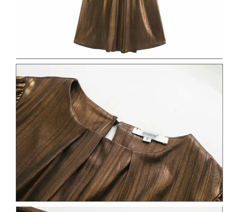 Fashion Golden Brown Metal Fluffy Cropped Sleeve Dress,Long Dress