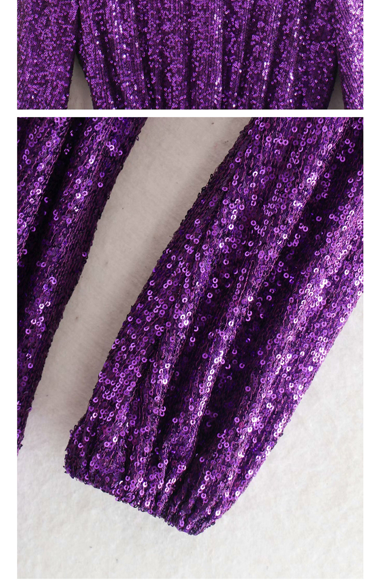 Fashion Purple Sequined V-neck Lace Dress,Long Dress