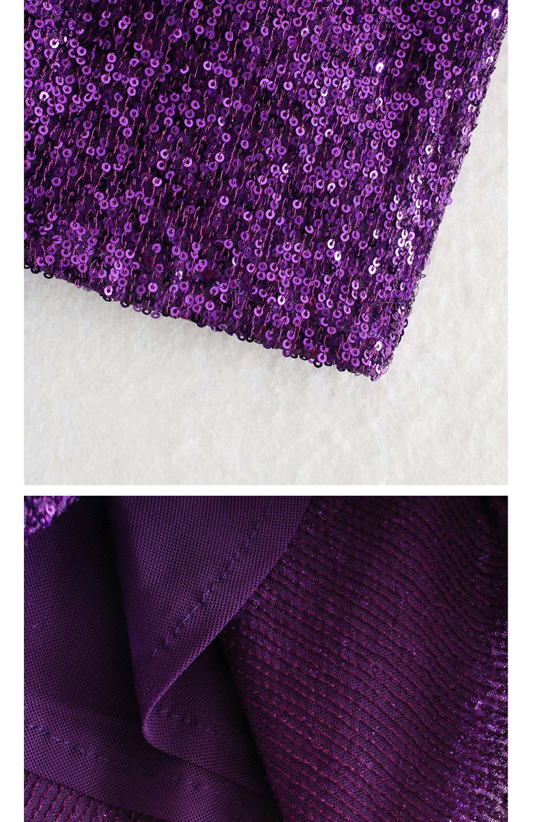 Fashion Purple Sequined V-neck Lace Dress,Long Dress