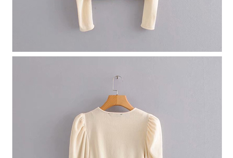 Fashion Khaki Puff Sleeve Round Neck Sweater,Sweater