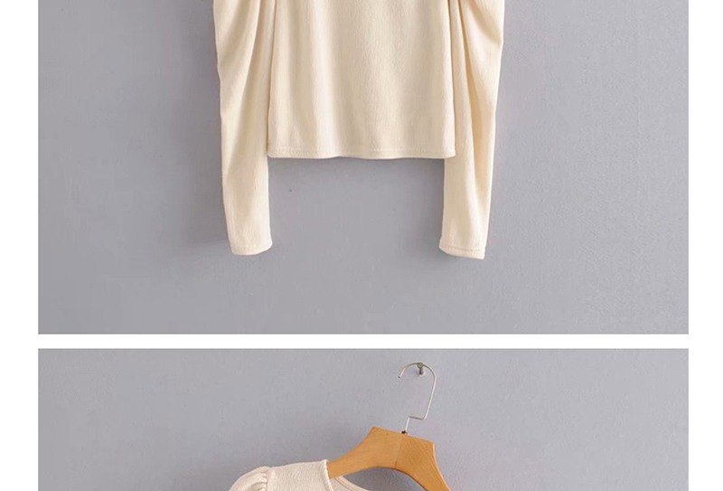 Fashion Khaki Puff Sleeve Round Neck Sweater,Sweater